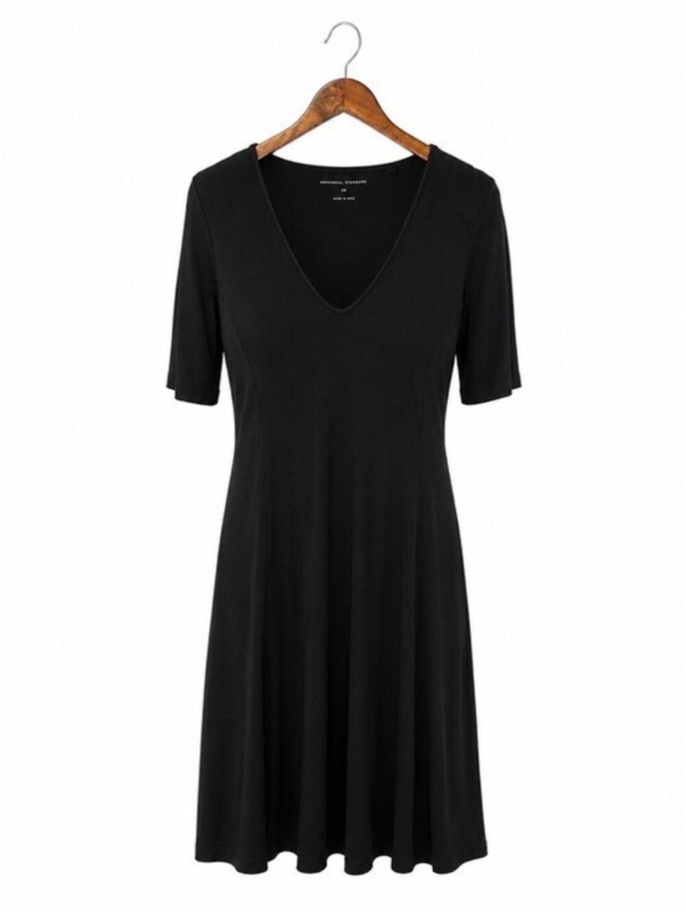Universal Standard Black V-Neck Fit & Flare Midi Dress Side Zip Stretch XS